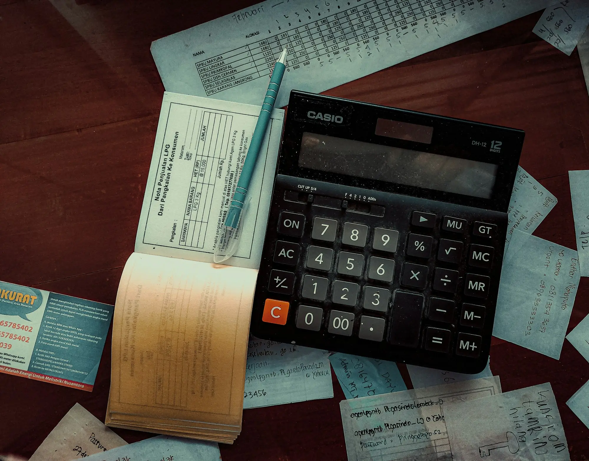 Calculator and printed reports on a desk for a business health check